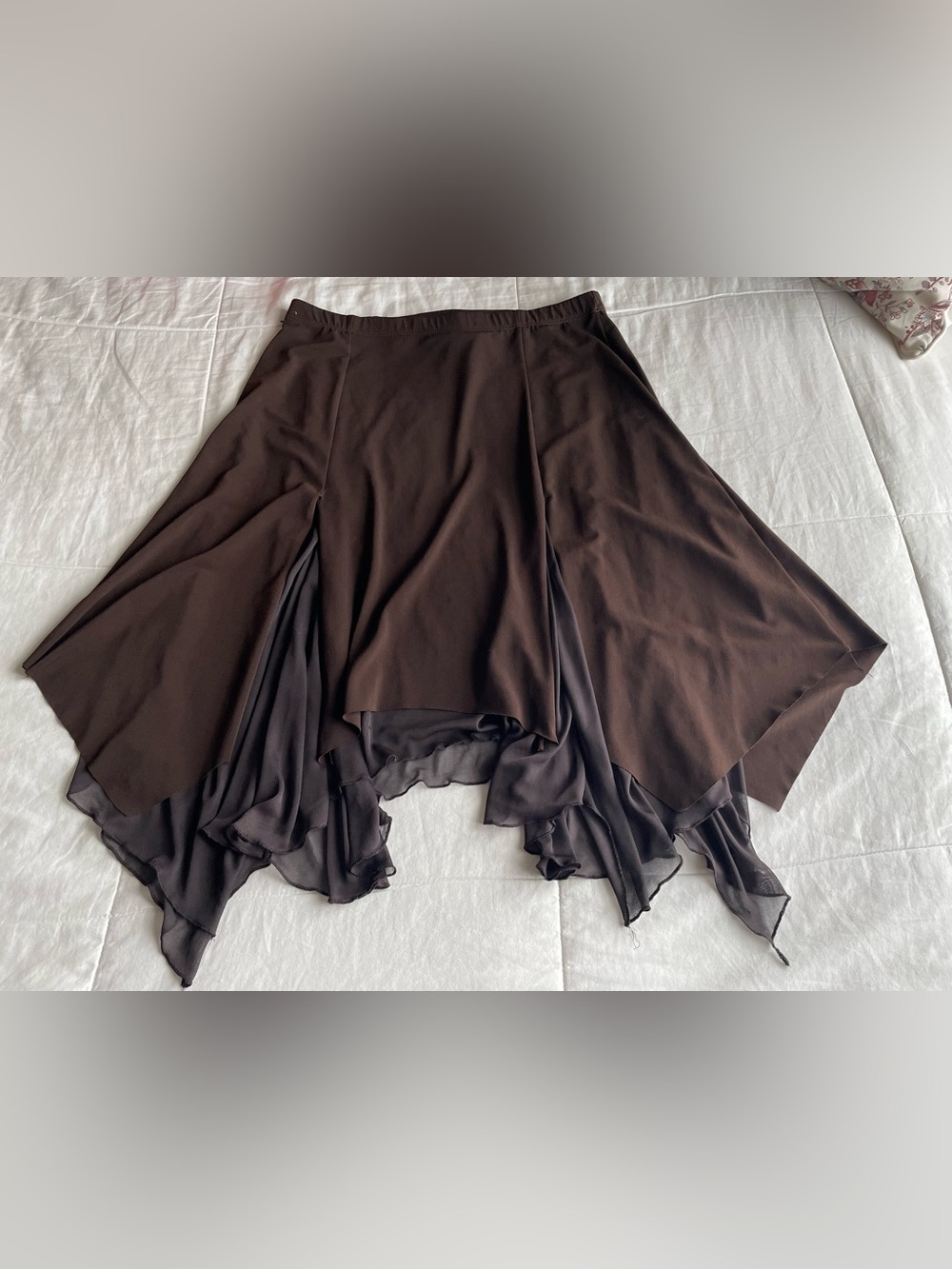 Vintage 90s Brown Handkerchief Hem Layered Skirt Fairycore Goblincore Fae Nymph